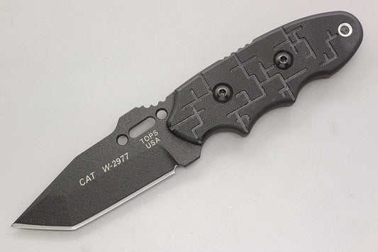 TOPS C.A.T. Covert Anti-Terrorism Fixed Blade Knife, 1095 Carbon Tanto, G10 Black, CAT 203T-01