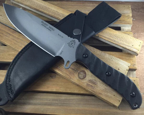 TOPS Silent Hero Fixed Blade Knife, 1095 Carbon, Micarta Rocky Mountain Grip, HERO-01