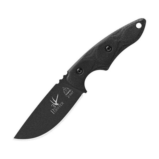 TOPS 3 Pointer Fixed Blade Knife, 1095 Carbon, Micarta Black, Kydex Sheath, 3PR01