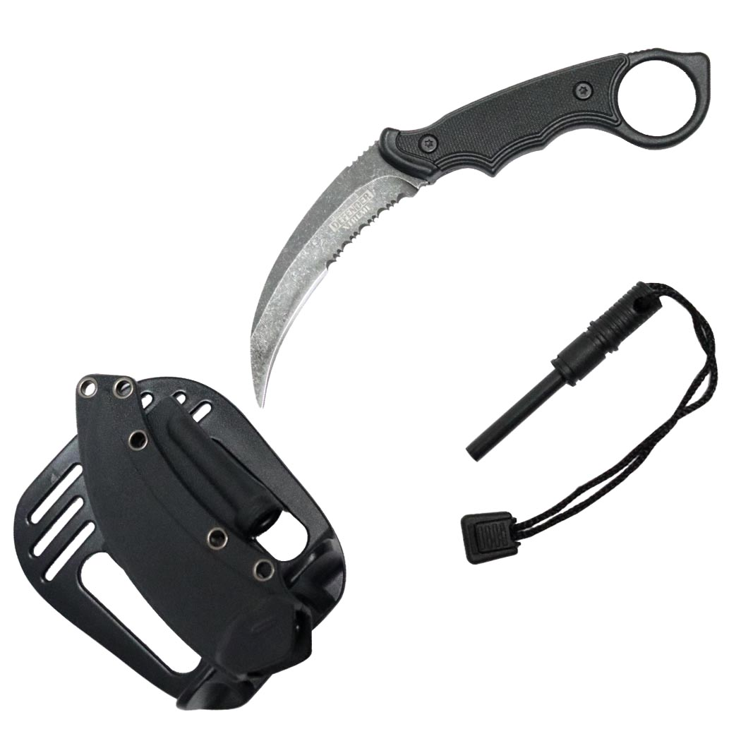 Defender-Xtreme 8" Stone Wash Blade Karambit Tactical Hunting Knife With Sheath 13778