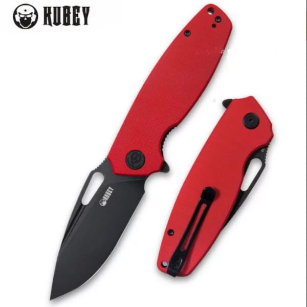 Kubey Tityus Flipper Folding Knife, D2 Black SW, G10 Red, KU322J