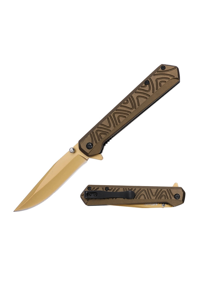 Mtech Flipper Folding Knife, Assisted Opening, Stainless Bronze, Aluminum Green, MT-A2036GN