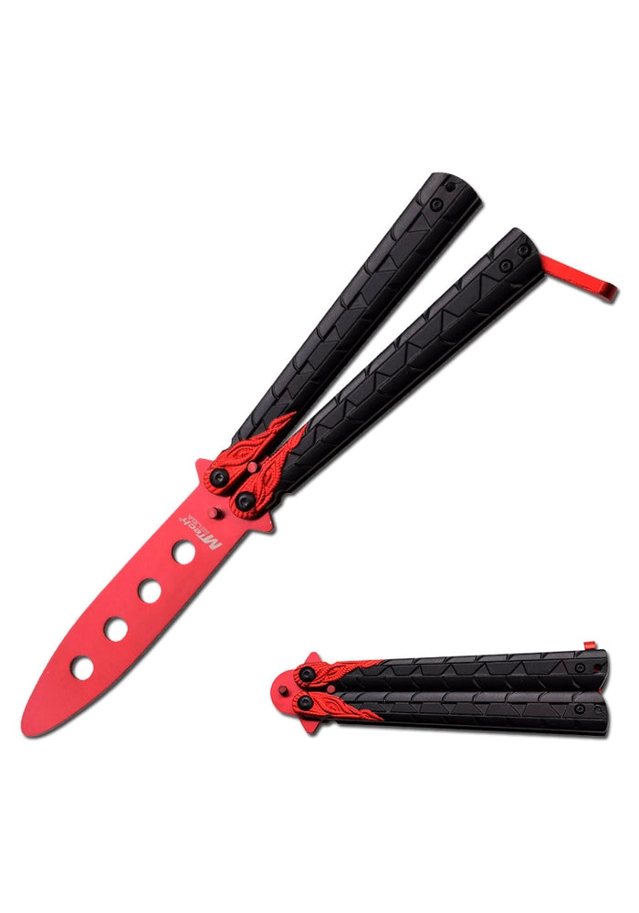 MTech Butterfly Trainer, Unsharpened Stainless Red Blade, Aluminum Black/Red, MT872RD